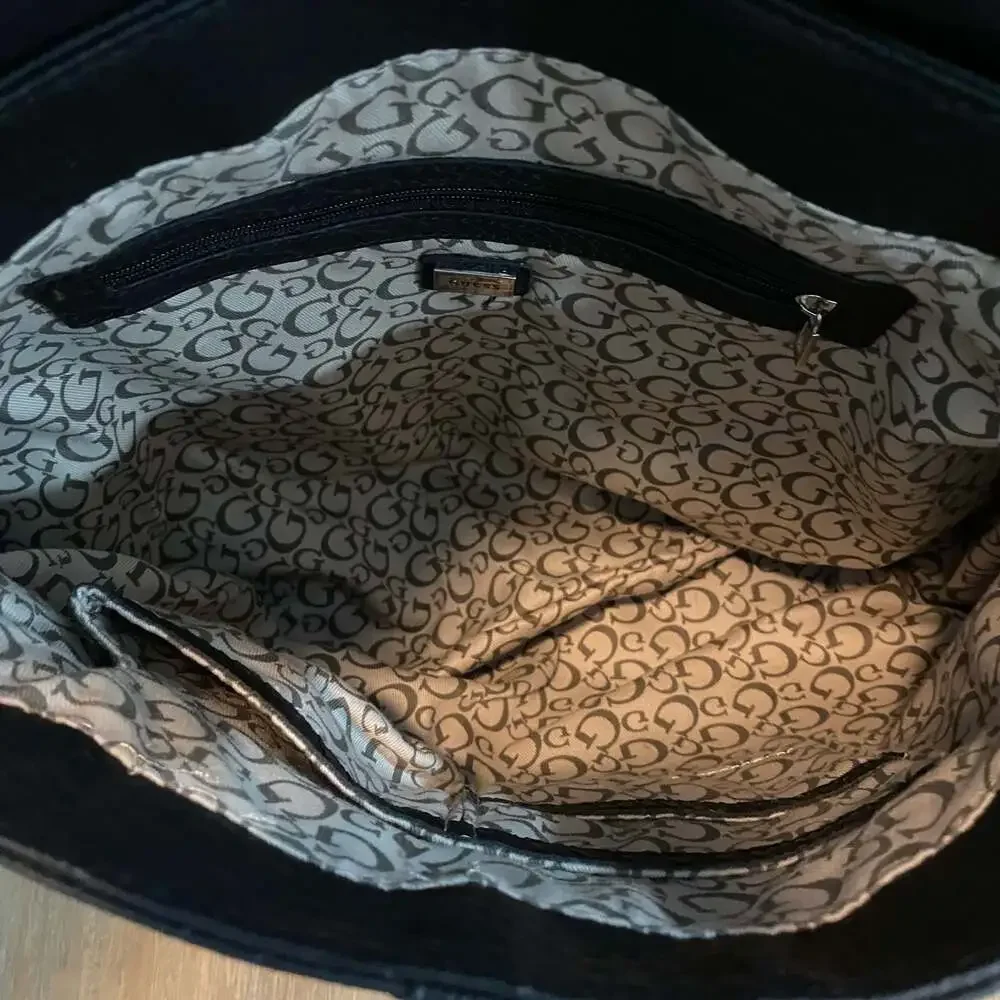 Guess Los Angeles Black Faux Python Embossed Satchel Handbag Y2K